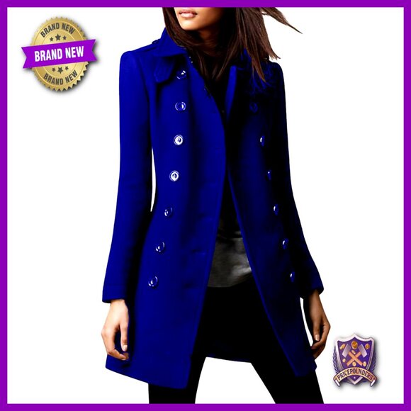 Wool Blend Pea Coat Double Breasted Trench Elegant Classic Winter Outerwear